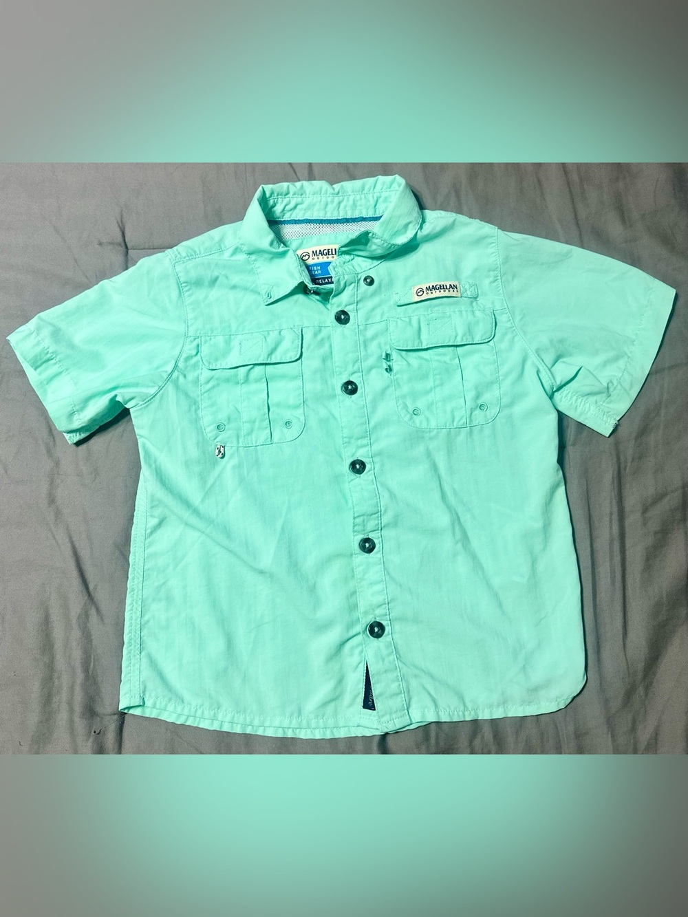 Magellan Outdoors Kids Mint Green Fishing Short-Sleeve Button-Down Shirt